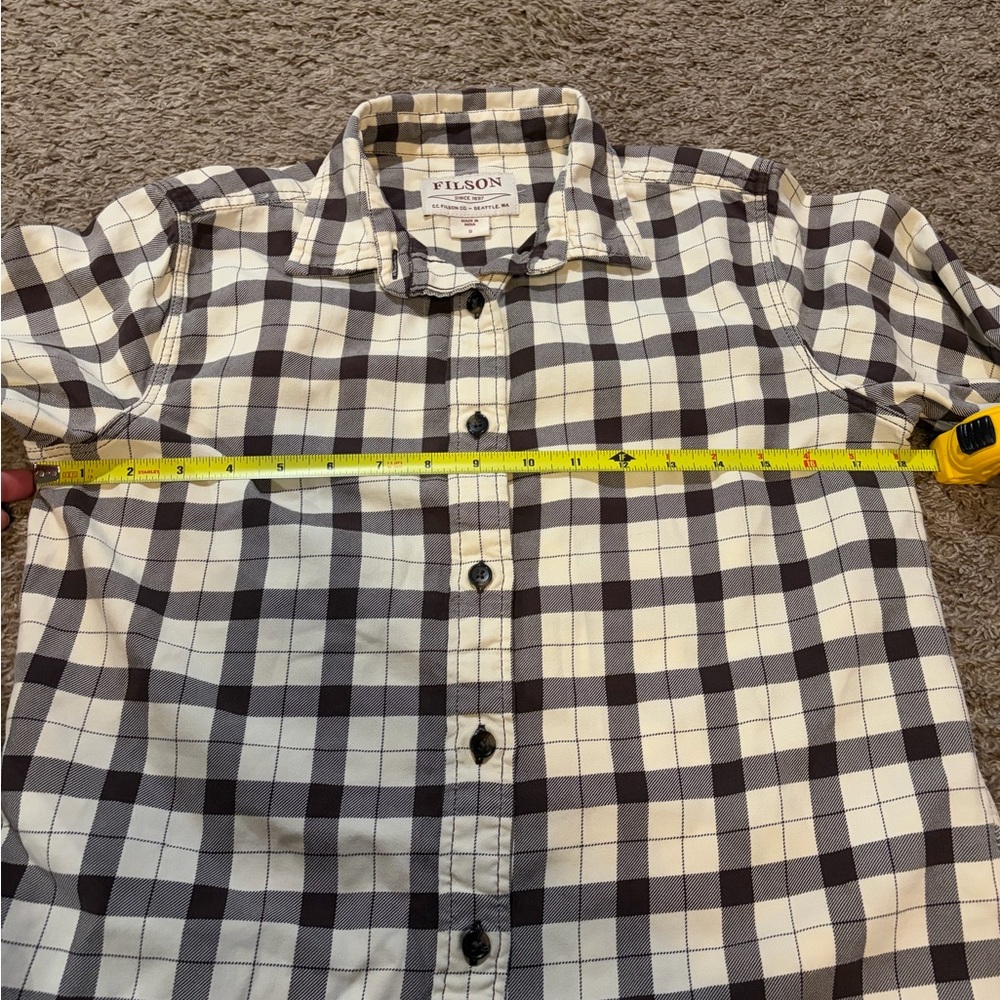 Filson Alaskan Guide Flannel Shirt Top Cream & Brown Plaid Women's Small - Picture 6 of 6